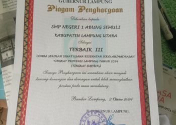 SMPN 1 Abung Semuli Raih Juara 3 Lomba Sekolah Sehat Tingkat Provinsi Lampung 2024