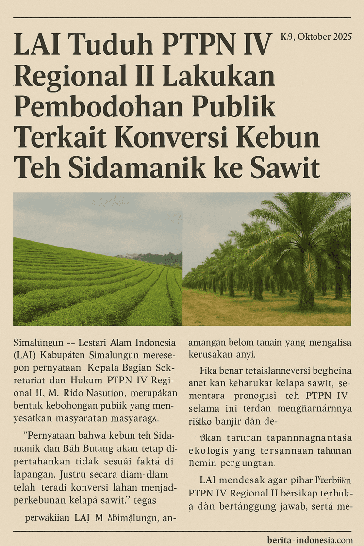 LSM Lestari Alam Indonesia Laporkan PTPN IV ke Komnas HAM, Soroti Dugaan Pelanggaran Lingkungan di Sidamanik
