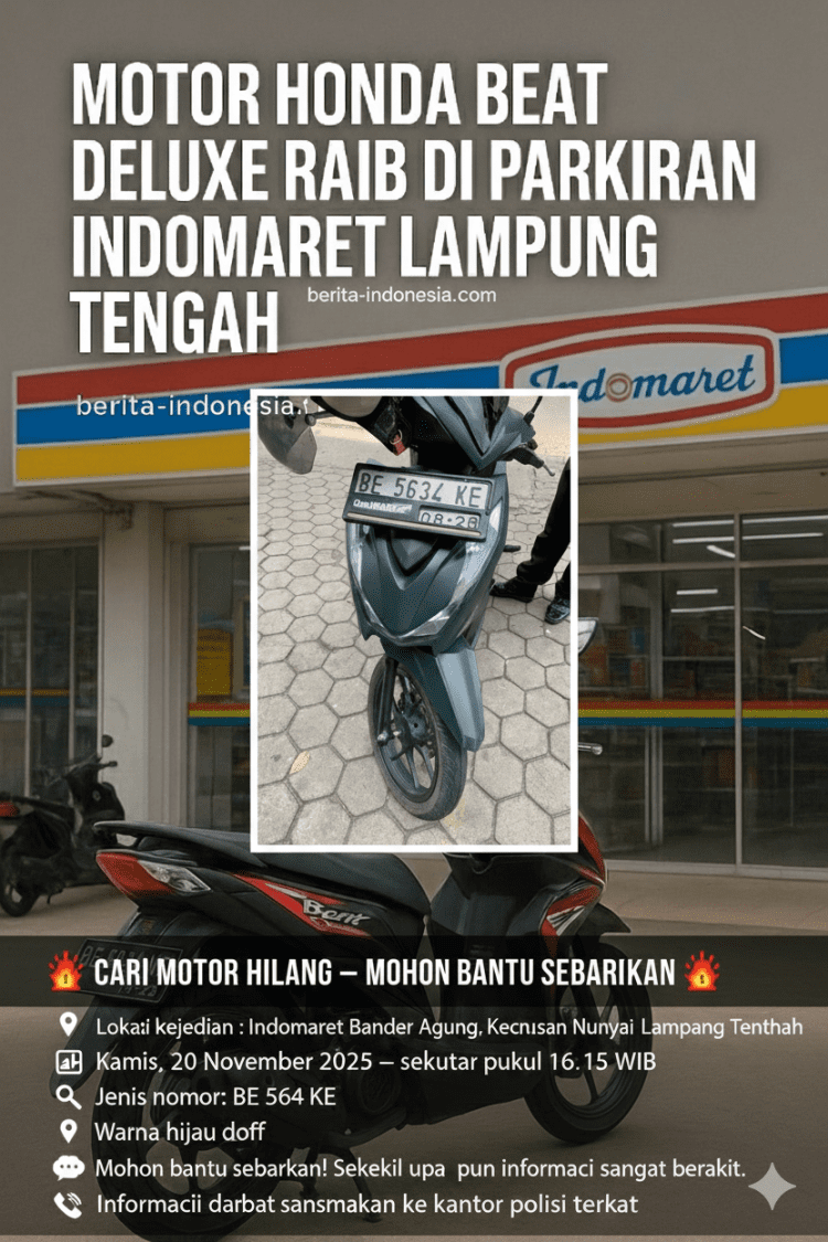 MOTOR HONDA BEAT DELUXE RAIB DI PARKIRAN INDOMARET LAMPUNG TENGAH