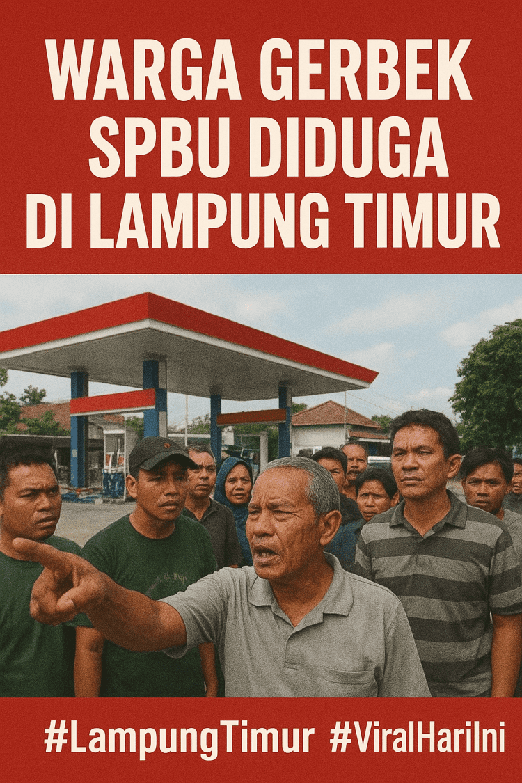 Sejumlah warga tampak menggerbek sebuah SPBU yang diduga berada di Lampung Timur.