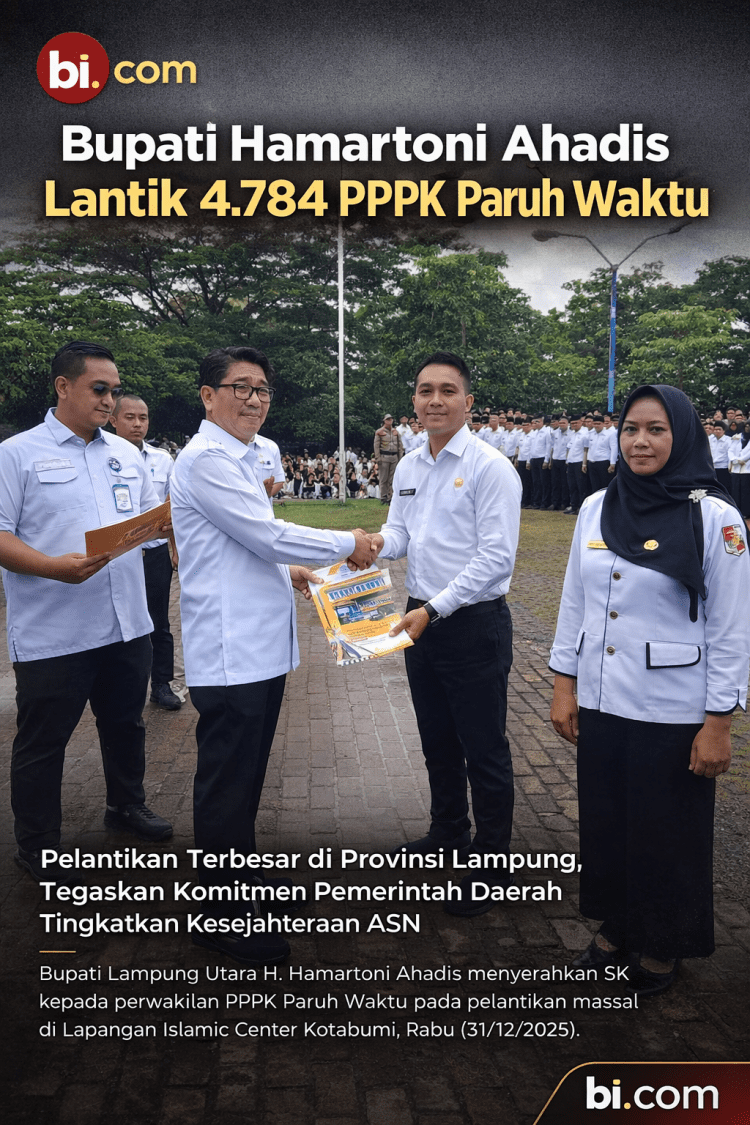 Bupati Hamartoni Ahadis Lantik 4.784 PPPK Paruh Waktu, Perkuat Kepastian Status dan Sistem Penggajian ASN di Lampung Utara