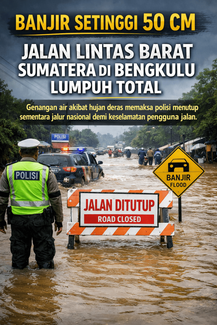 Banjir Setinggi 50 Cm, Jalan Lintas Barat Sumatera di Bengkulu Lumpuh Total