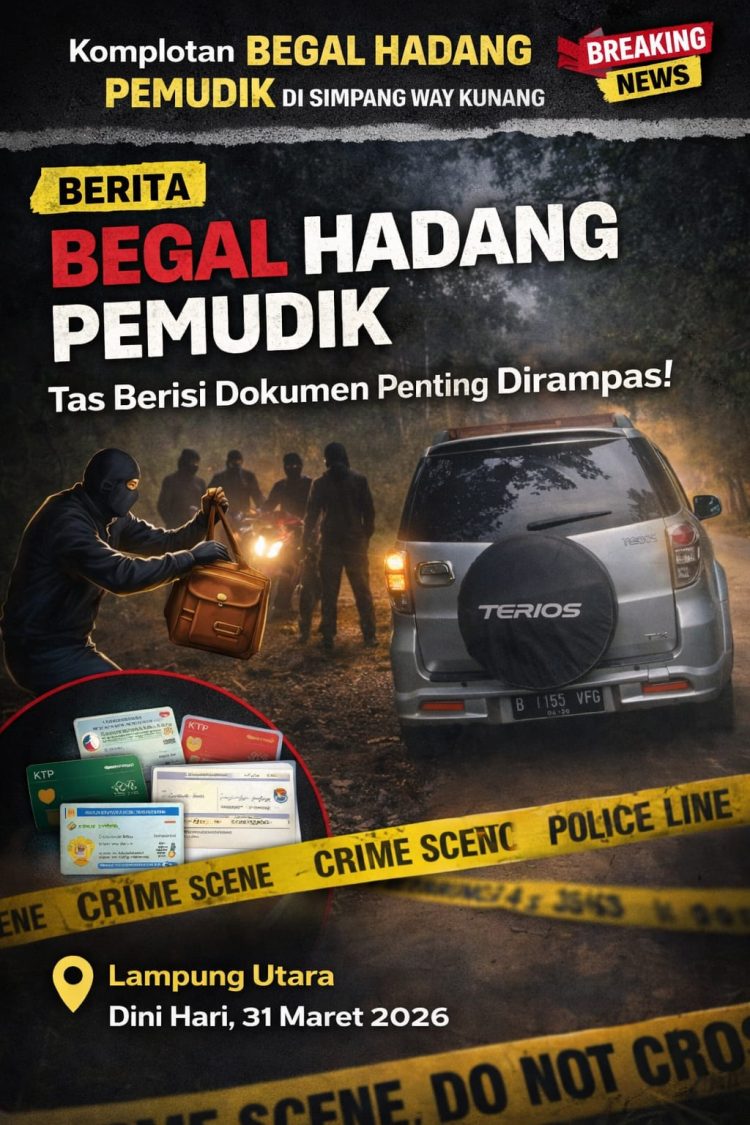 Komplotan Begal Hadang Pemudik di Simpang Way Kunang, Tas Berisi Dokumen Penting Raib