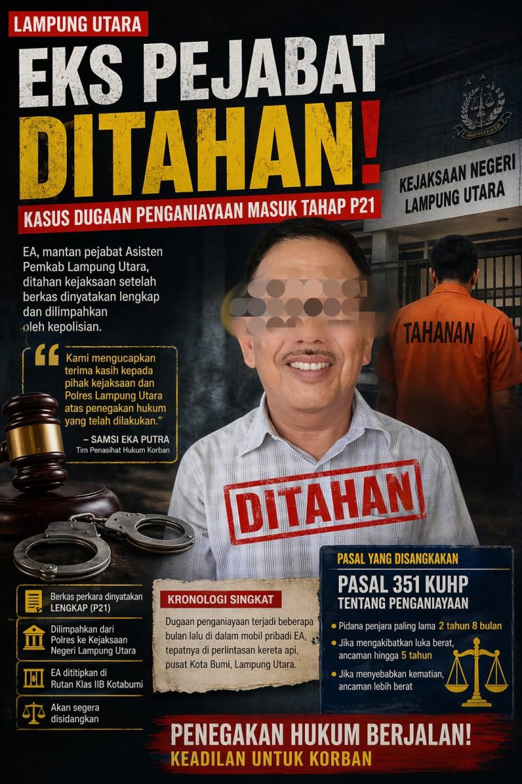 Eks Pejabat Lampung Utara Ditahan, Kasus Dugaan Penganiayaan Masuk Tahap P21